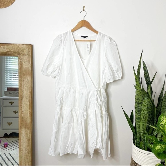 J. Crew white Puff-sleeve cotton poplin wrap dress Medium Tall - Picture 2 of 10